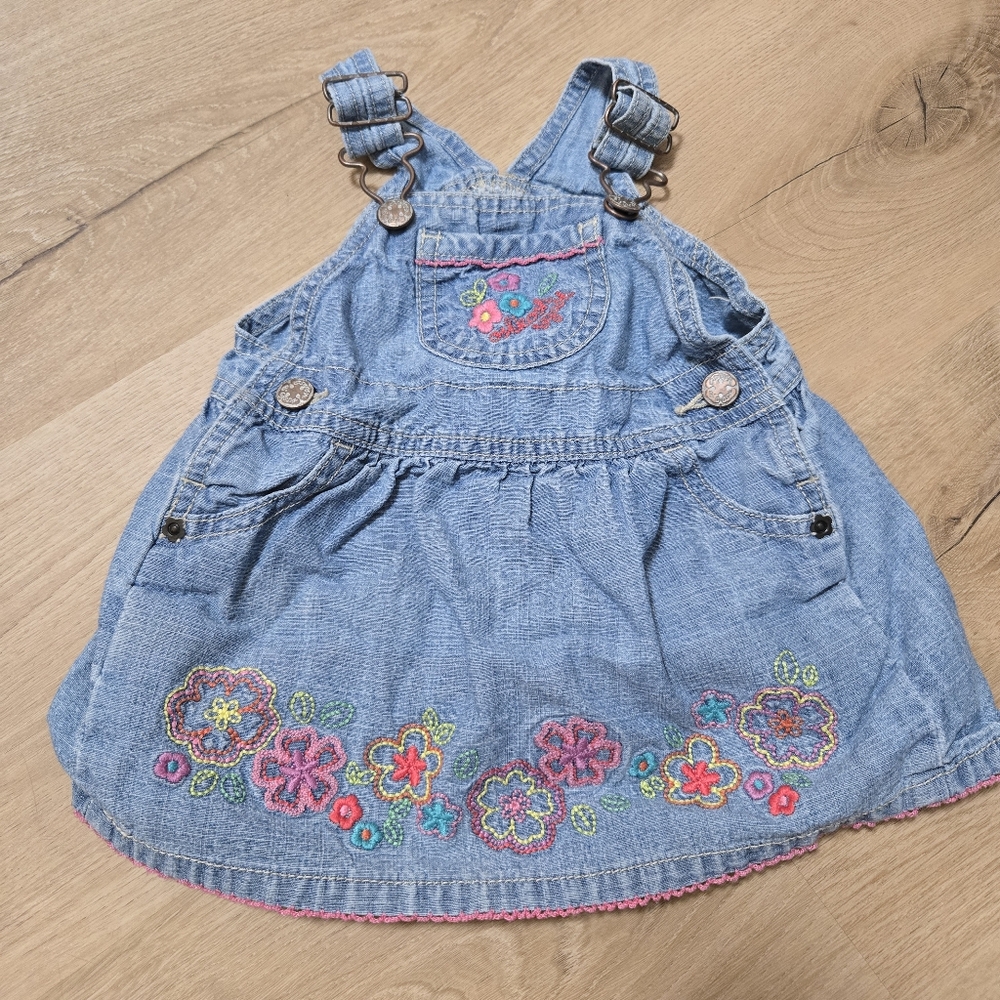 Oshkosh bgosh vestbak baby girl denim overall dress size 3-6 months vintage